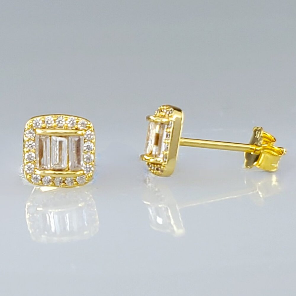 18K Gold Mens 2ct Diamond Square Stud Earrings Guys 18 Karat 2 ct Silver Studs - Picture 7 of 8